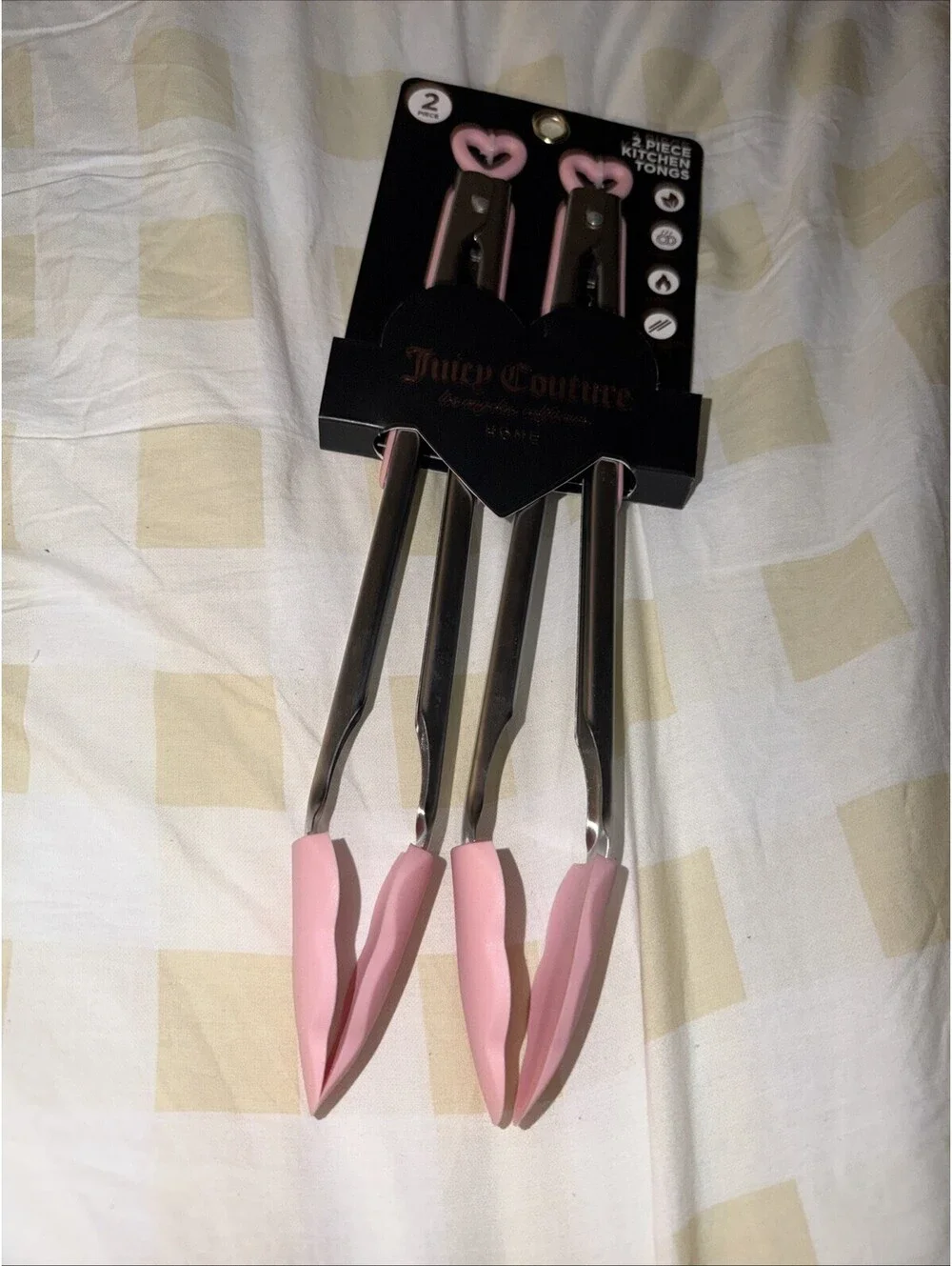 JUICY COUTURE 2 PIECE TONGS SET PINK ~ HEARTS ~ SILICONE & METAL BPA FREE NIP